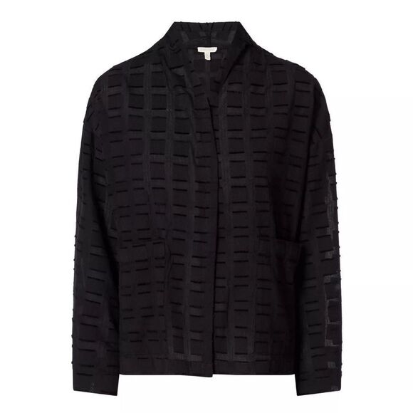 Eileen Fisher Black Textured Kimono Jacket, Size Petite Small - Picture 2 of 10